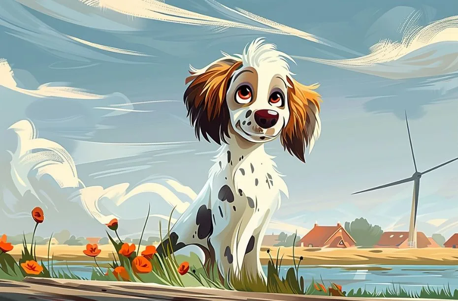 Blend midjourney voorbeeld hond in landschap
