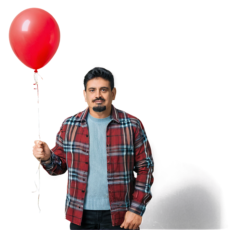 Transparante afbeelding van een man met ballon, gemaakt met Leonardo AI, sticker, photoreal