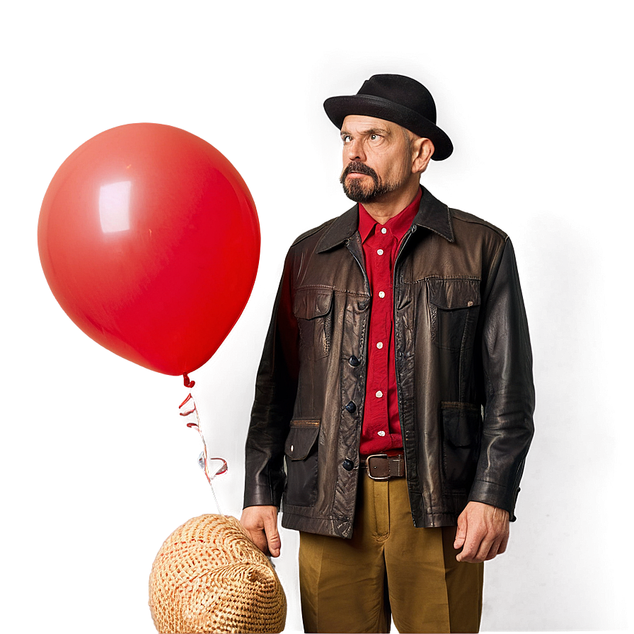 Transparante afbeelding van een man met ballon, gemaakt met Leonardo AI, sticker, photoreal