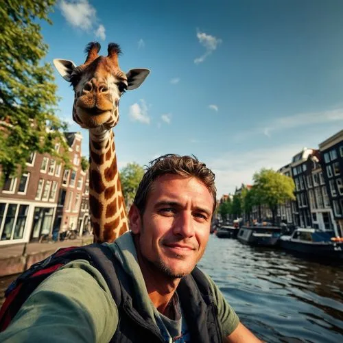 Leonardo AI voorbeelden AI beeldgeneratie - man giraffe