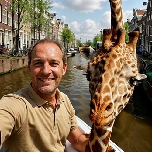 Stable DIffusion AI voorbeelden AI beeldgeneratie selfie met giaraffe